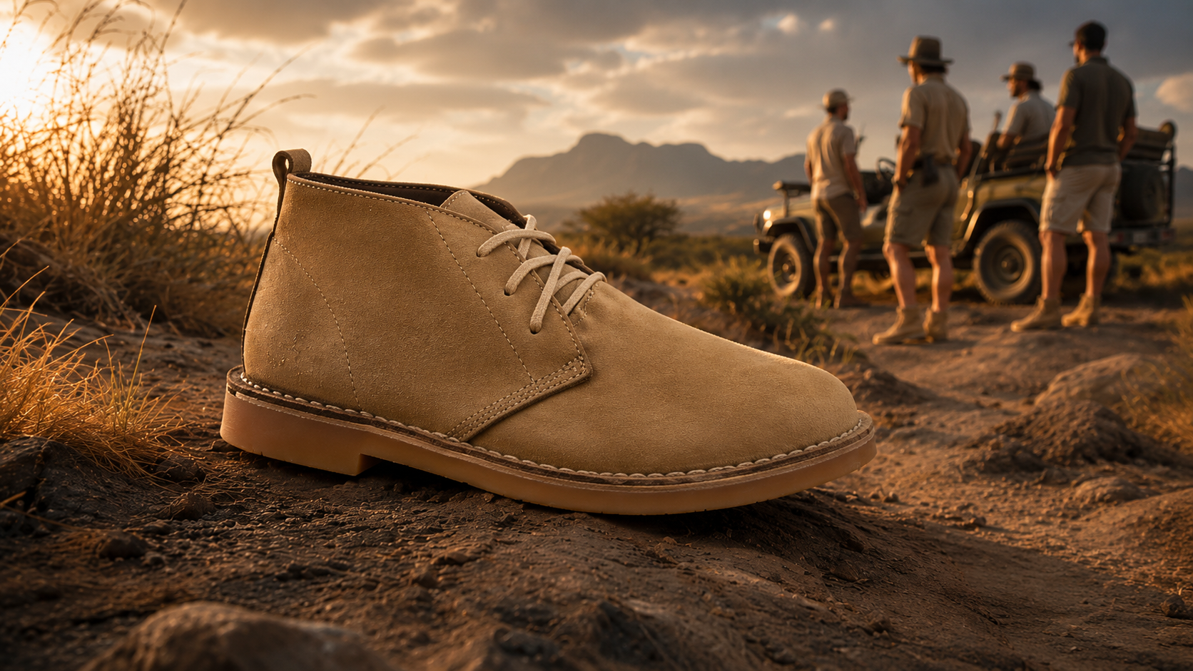 Tan vellie on a South African veld road at sunset